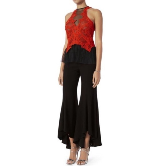 INTERMIX JONATHON SIMKHAI BLACK RED LACE TULLE PEPLUM FITTED TOP SIZE 2 NWT - Picture 2 of 13